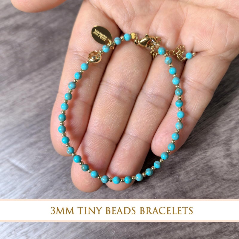 Morchic 3mm Blue Turquoise Tiny Beads Bracelet for Women, Adjustable 7.1" Dainty Handmade Energy Gem Jewelry, Birthday Gift - Image 5